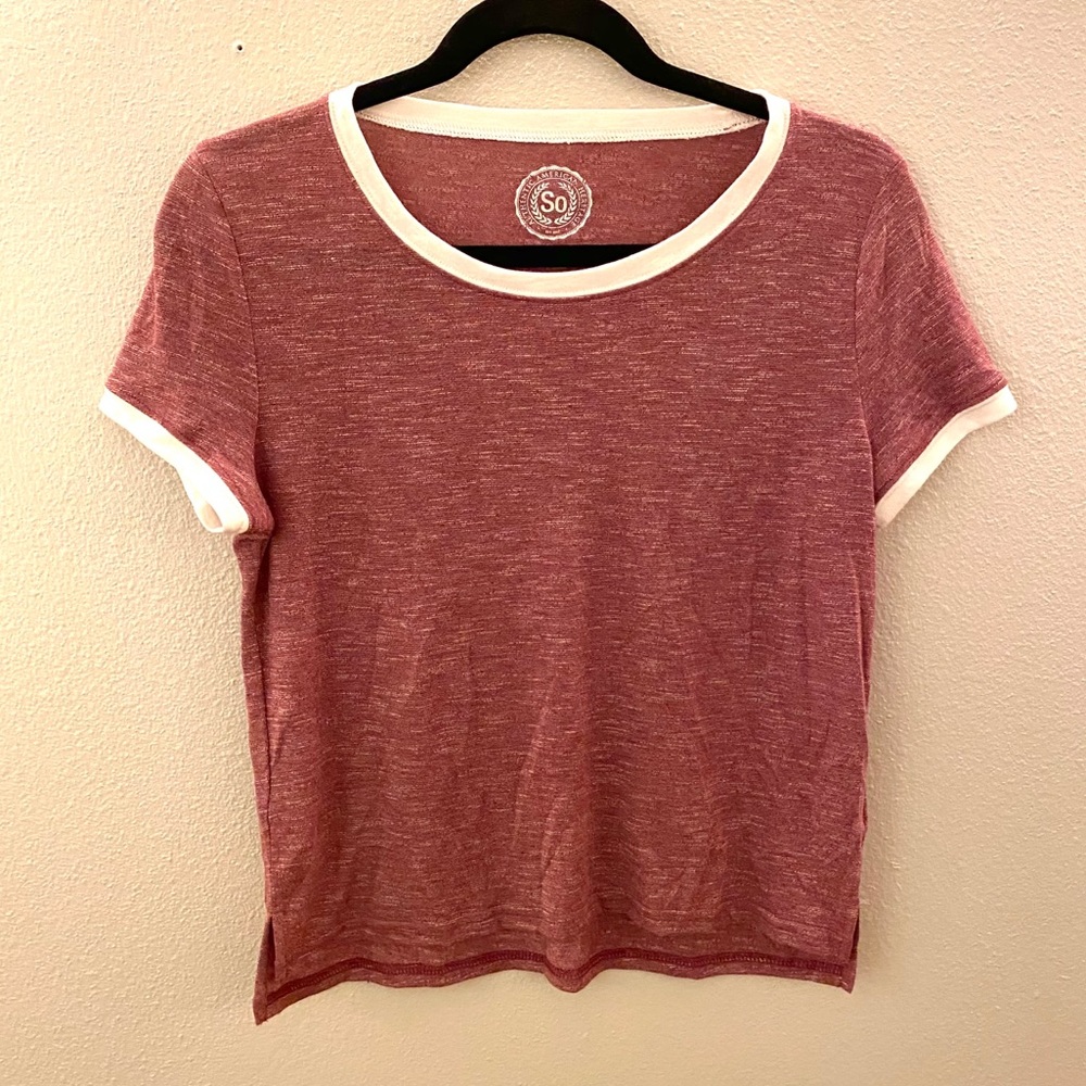 Red and White Cropped Ringer Tee